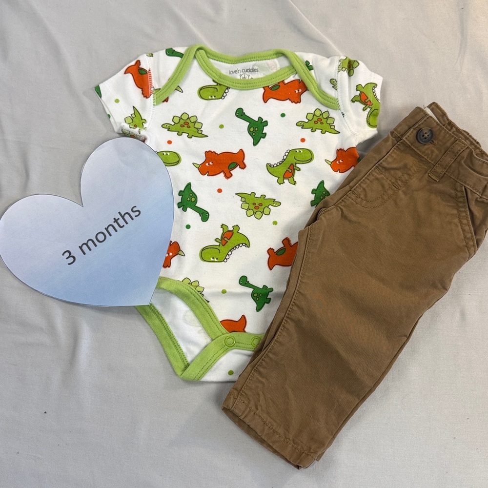 Baby Dinosaur Onesie and Brown Pants Set